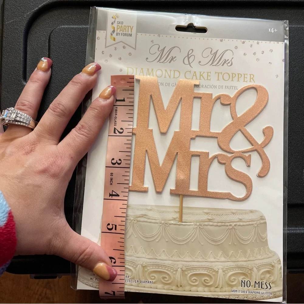 Diamond Glitter Mr & Mrs Cake Topper, Rose Gold, 6-1/2-Inch (Rose Gold)